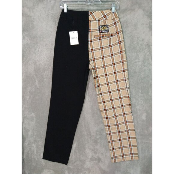Airwalk Forever 21 Pants Womens Small Black Plaid Colorblock Cotton High Rise - Picture 2 of 10